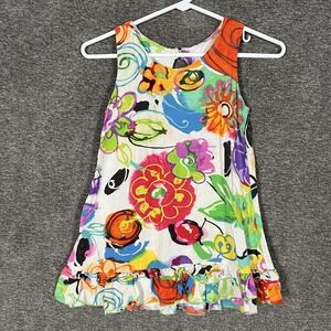 Jams World Lil' People Tank Dress Girls L Multicolor Floral Ruffle Hem Summer